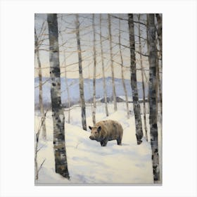 Vintage Winter Animal Painting Wild Boar 3 Canvas Print