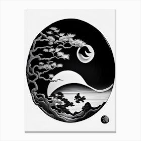Black And White Yin and Yang Japanese Ukiyo E Style Canvas Print