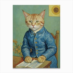 Cat Reading A Book Canvas Print