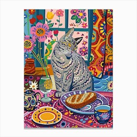 Tea Time With A Egyptian Mau Cat 2 Canvas Print