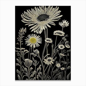 Golden Aster Wildflower Linocut Canvas Print