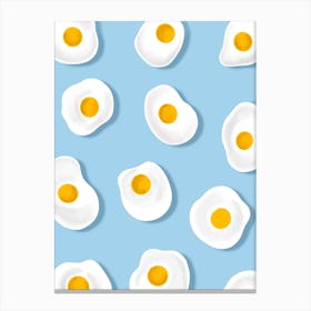 Fried Eggs On A Blue Background Canvas Print