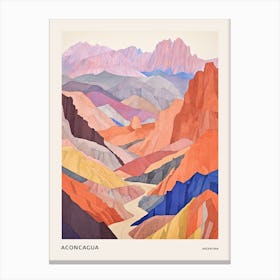 Aconcagua Argentina 2 Colourful Mountain Illustration Poster Canvas Print