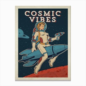 Female cosmic vibes — Vintage retro space poster, retrofuturism poster, retro space Canvas Print