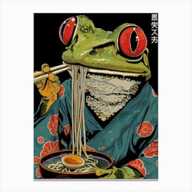 Japanese Frog Eating Ramen Cartoon Style Art Lienzo