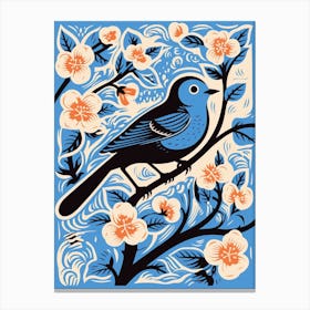 Vintage Bird Linocut Bluebird 4 Canvas Print