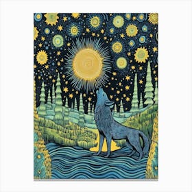 Wolf Starry Night Canvas Print