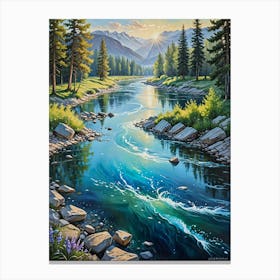 Majestic Mountain River Sunrise Over The River Canvas Print