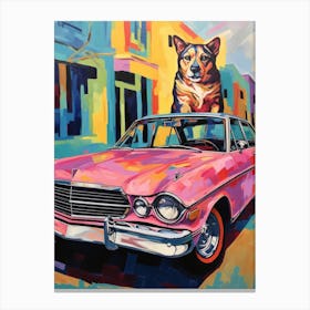 Chevrolet Chevelle Vintage Car With A Dog, Matisse Style Painting 1 Canvas Print