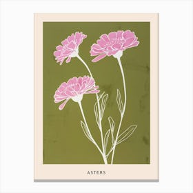 Pink & Green Asters 1 Flower Poster Canvas Print