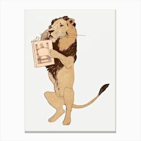 Lion Reading A Book Vintage Illustration, Edward Penfield Canvas Print