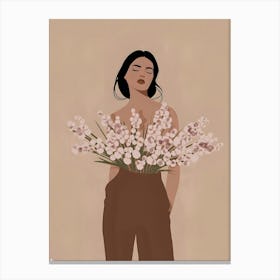 Woman Holding Flowers 1 Canvas Print