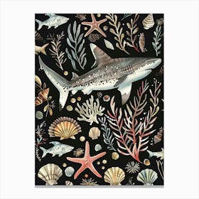 Port Jackson Shark Seascape Black Background Illustration 1 Canvas Print