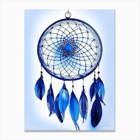Dreamcatcher Symbol 2 Blue And White Line Drawing Canvas Print