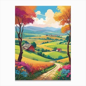 Colorful Countryside Landscape Illustration Art Print 2 Canvas Print