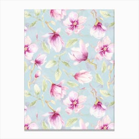 Watercolor Purple Magnolia Flowers Canvas Print