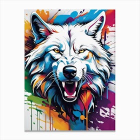 Wolf Painting, White wolf, graffiti, animal, pop art, colorful Canvas Print