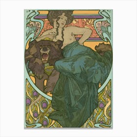 Vintage Woman With A Bear Canvas Print