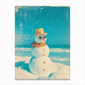 Snowmen On The Beach Retro Photo 4 Canvas Print