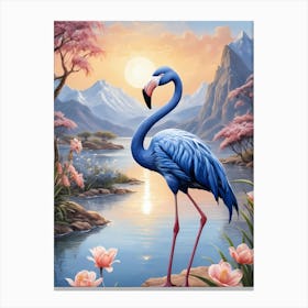 Floral Blue Flamingo Painting (49) Canvas Print