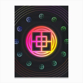 Neon Geometric Glyph in Pink and Yellow Circle Array on Black n.0114 Canvas Print