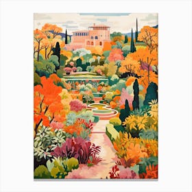 Gardens Of Alhambra, Spain In Autumn Fall Illustration 2 Canvas Print