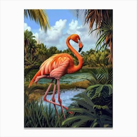 Greater Flamingo Rio Lagartos Yucatan Mexico Tropical Illustration 2 Canvas Print