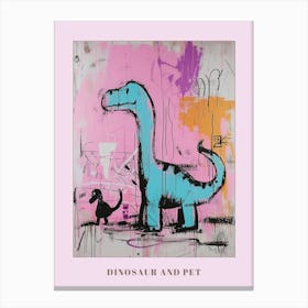 Dinosaur With Pet Blue Purple Pink 3 Poster Canvas Print