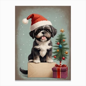 Christmas Shih Tzu Dog Wear Santa Hat (16) Canvas Print