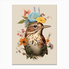 Bird With A Flower Crown Hermit Thrush 1 Canvas Print