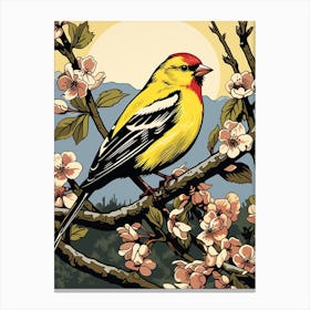Vintage Bird Linocut American Goldfinch 1 Canvas Print