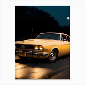 Yellow Muscle Car At Night Canvas Print