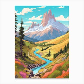 Torres Del Paine Circuit Chile 5 Hike Illustration Canvas Print