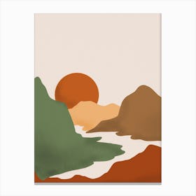 Sunset River Mountains Canvas Print