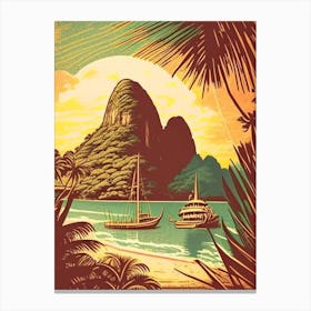 Koh Yao Noi Thailand Vintage Sketch Tropical Destination Canvas Print