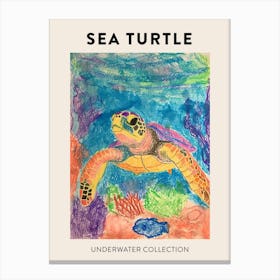 Colourful Underwater Sea Turtle Scribble Poster Canvas Print