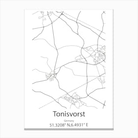 Tonisvorst,Germany Minimalist Map Stampe su tela