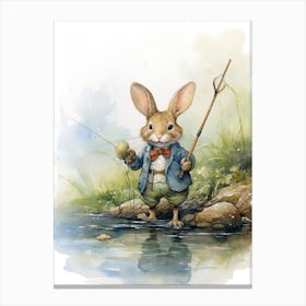 Bunny Fishing Rabbit Prints Watercolour 3 Canvas Print