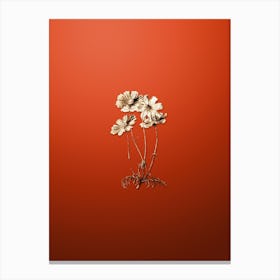 Gold Botanical Fine Leaf Cosmus Flower on Tomato Red Canvas Print