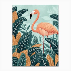 Andean Flamingo And Philodendrons Minimalist Illustration 2 Canvas Print