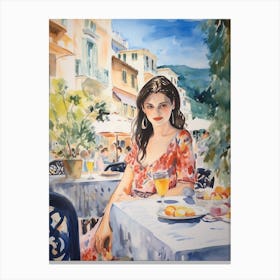 At A Cafe In Cannes France Watercolour Canvas Print