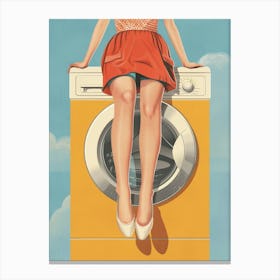 Girl on A Washing Machine Canvas Print