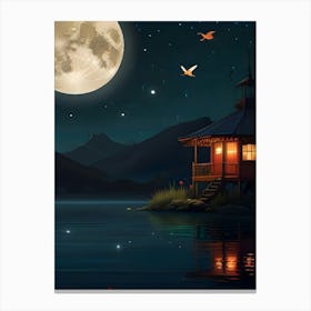 Moonlight Over Lake House Canvas Print