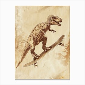 Vintage Pachycephalosaurus Dinosaur On A Skateboard 2 Canvas Print