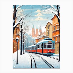 Vintage Winter Travel Illustration Prague Czech Republic 4 Canvas Print