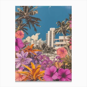 Miami Beach   Floral Retro Collage Style 3 Canvas Print