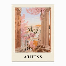 Athens Greece 4 Vintage Pink Travel Illustration Poster Canvas Print