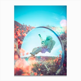 Astronaut In The Mirror And Flowers Canvas Print