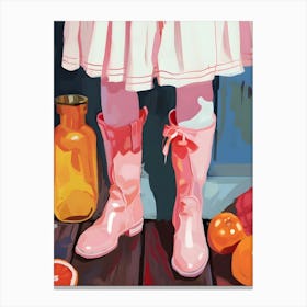 Girl In Pink Rain Boots Canvas Print