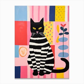 Black and white cat with colorful world Canvas Print